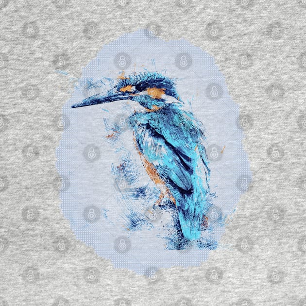 "Watercolor Kingsfisher T-Shirt Design in Turquoise with Light Blue Diamond Inlay" by Lighttera